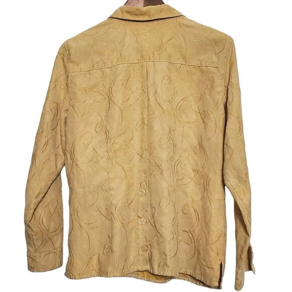 VTG Sag Harbor Faux Suede Button Shirt Size 14P Golden Yellow Embroidered Womens - Picture 5 of 11